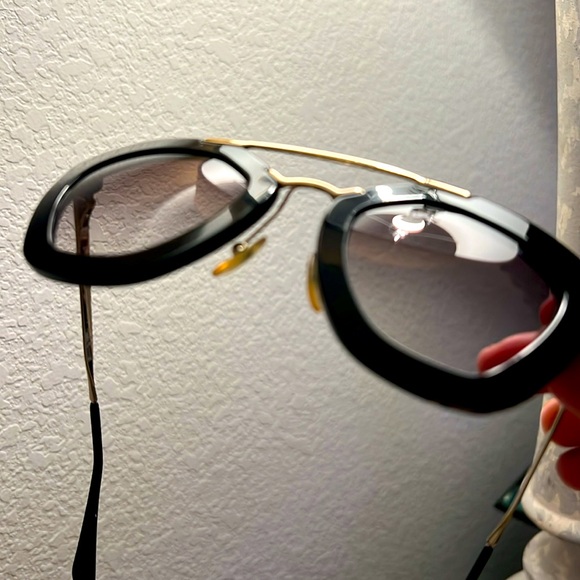 Prada Cinema Black Sunglasses Gold Square Gradient Grey SPR53S
